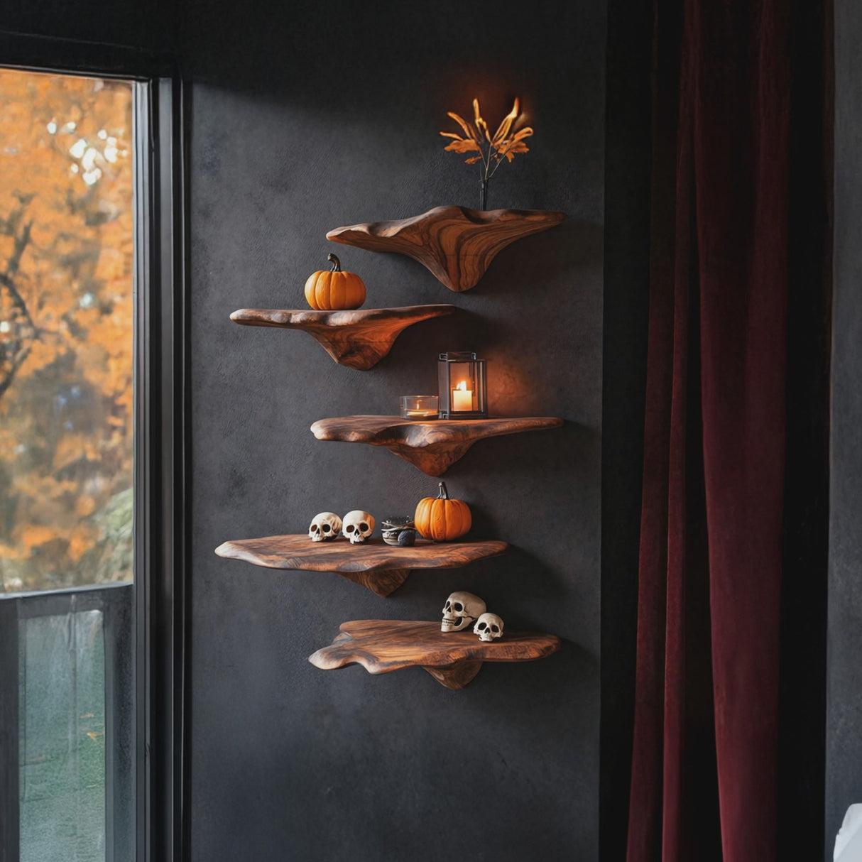 Modern Solid Wood Mushroom Shelf For Halloween Furniture Decor