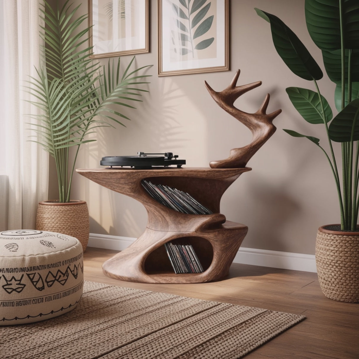 Rustic Live Edge Record Stand For Entryway