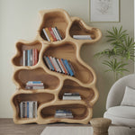Organic Modern Bookshelf With Carved Design For Living Room And Home Library