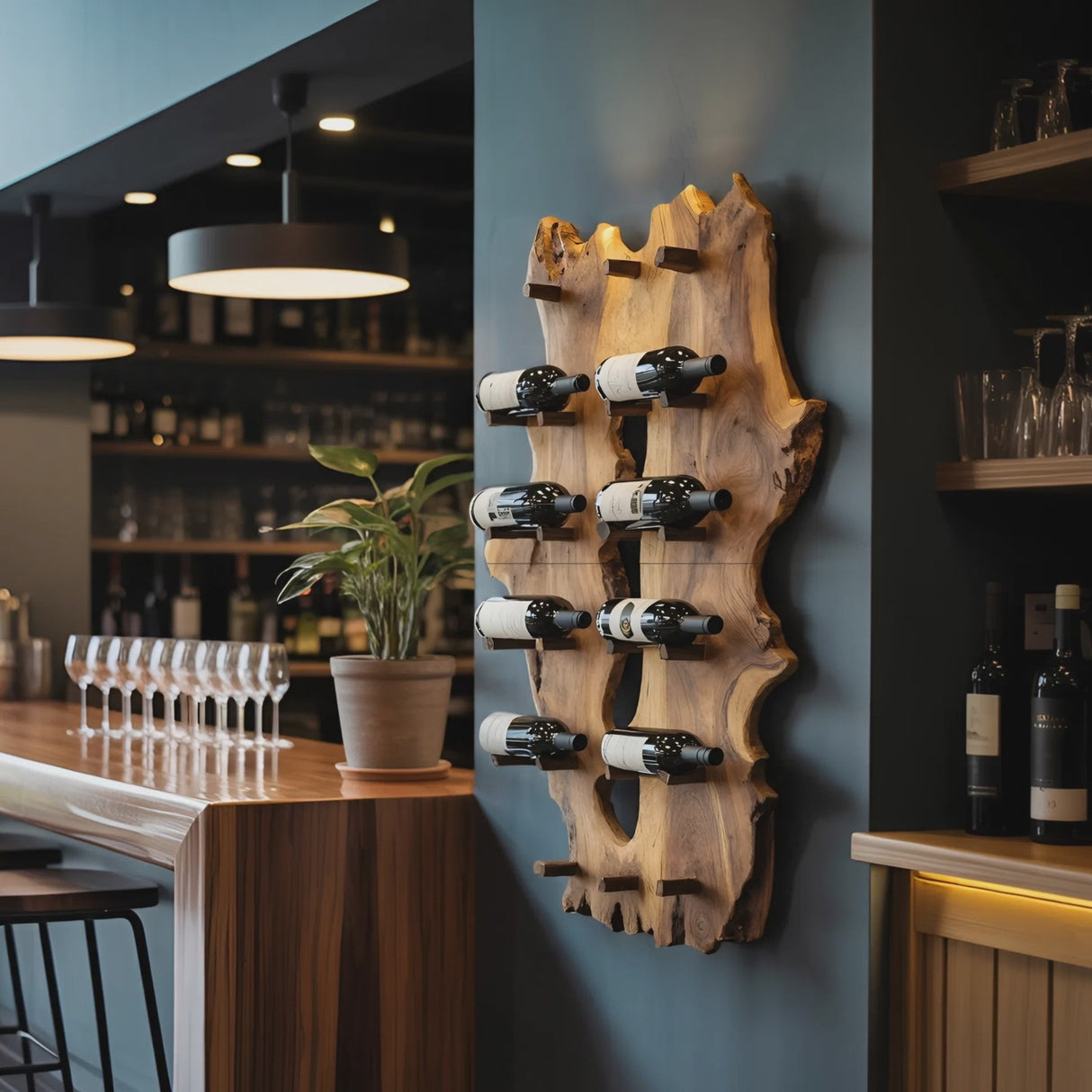 Mid Century Live Edge Wine Holder For Elegant Entryway Decor