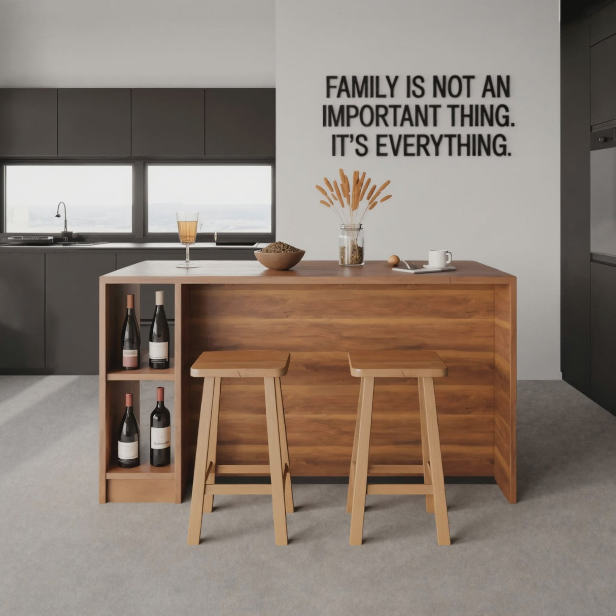 Contemporary Warm Wood Bar Table With Storage For Kitchen Or Breakfast Nook