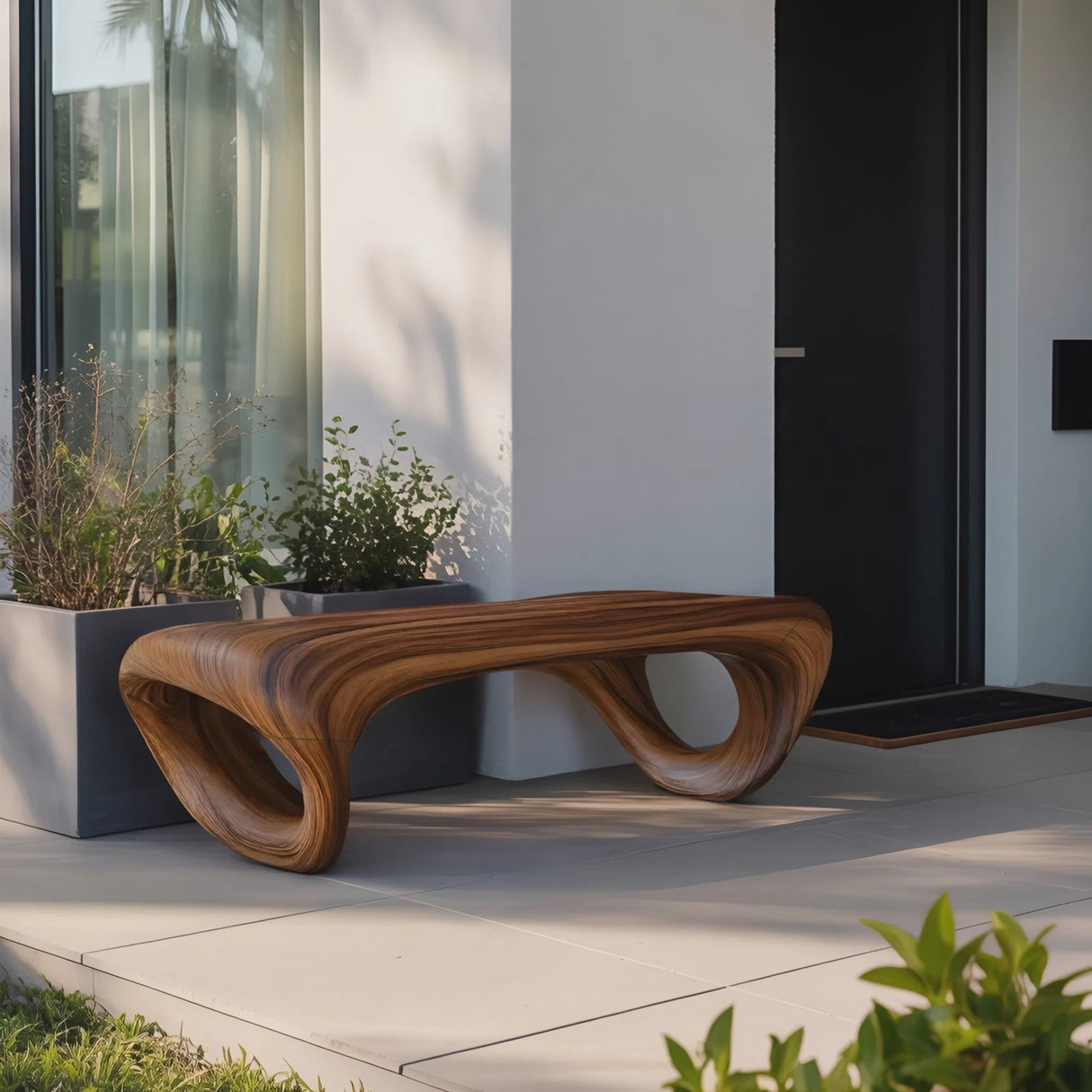 Modern Sculptural Outdoor Bench For Patio Or Garden Decor