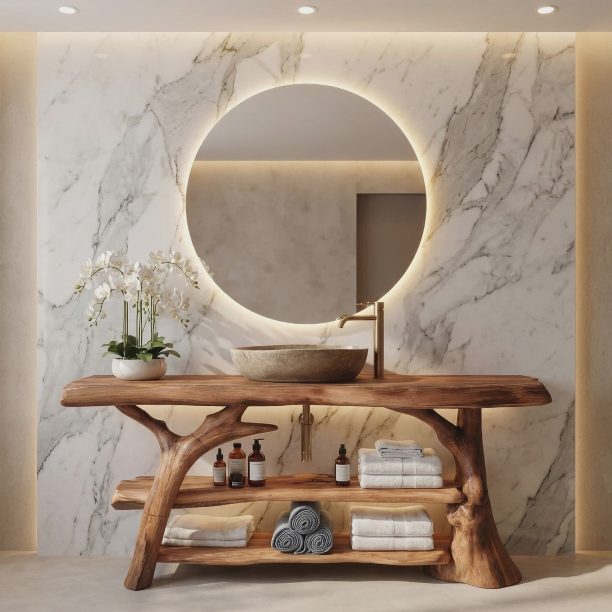 Handcrafted Live Edge Bathroom Vanity Solid Wood Sink For Modern Bathroom