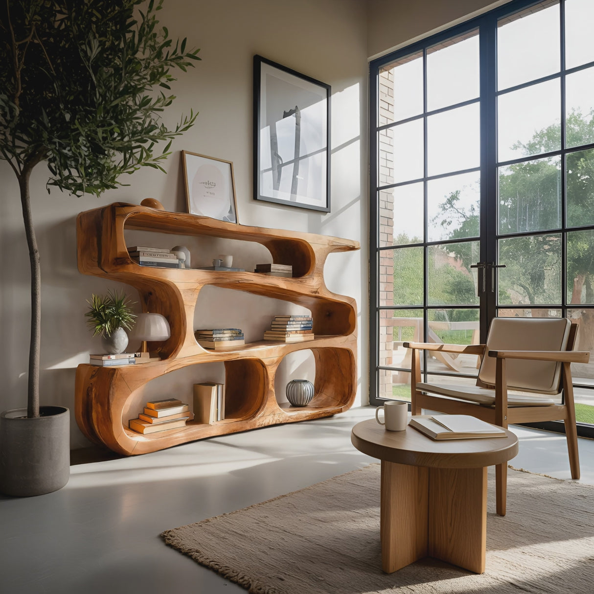 Modern Curved Bookcase Statement Piece For Living Room