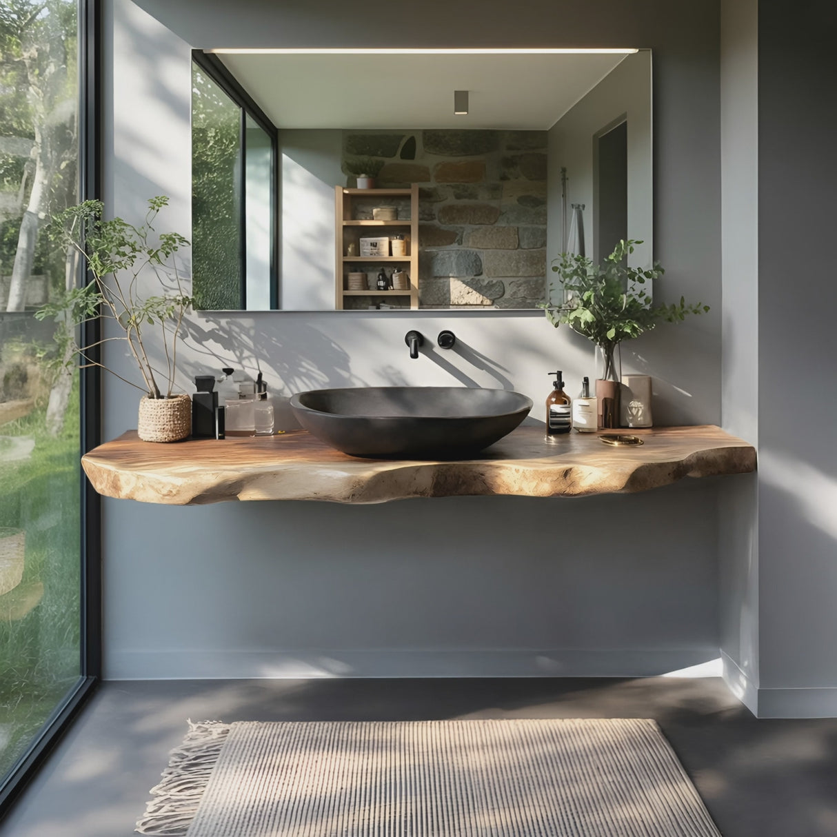 Rustic Bathroom Vanity With Live Edge Wood Detail