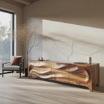 Sculpted Wave TV Cabinet With Carved Front For Living Room And Entertainment Center