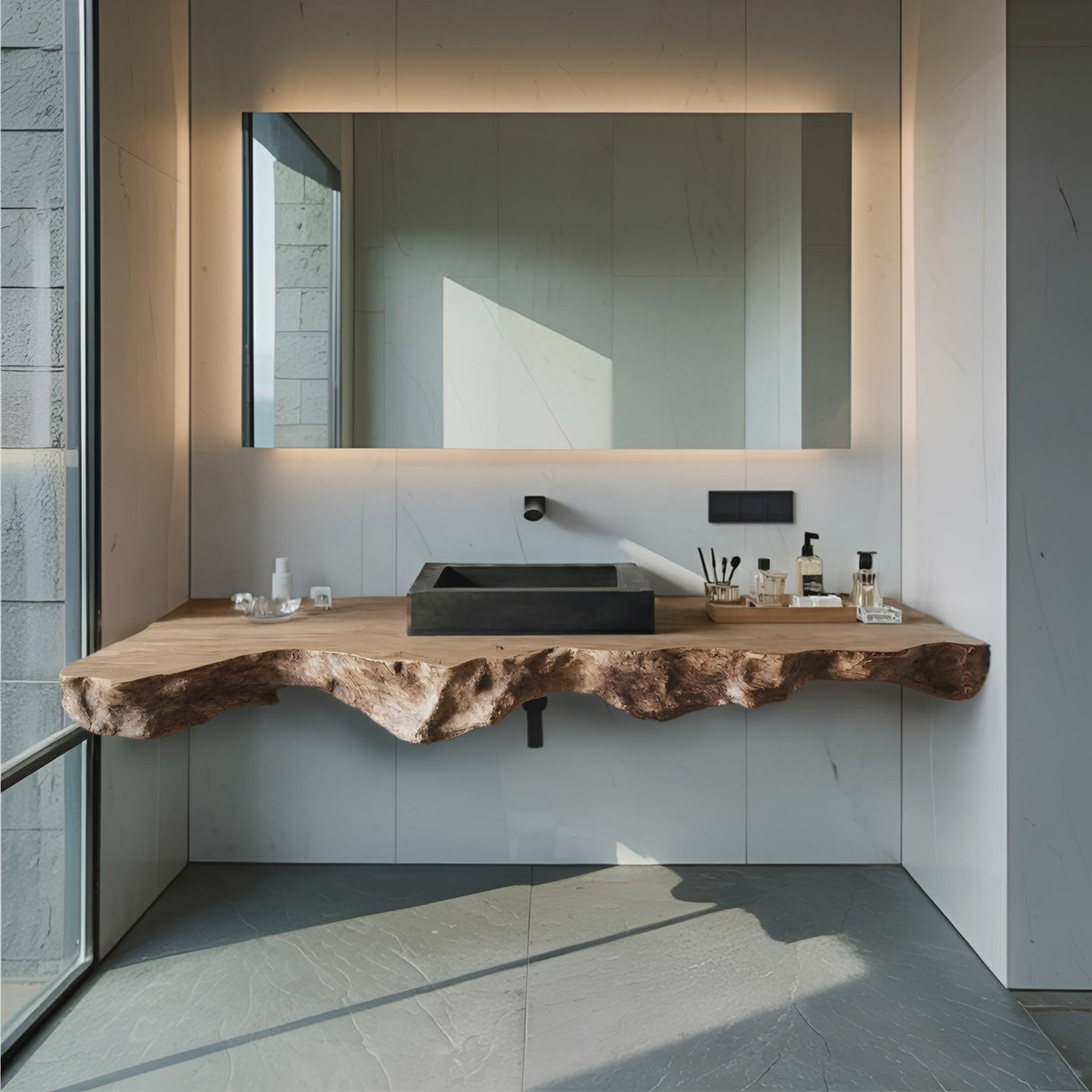 Live Edge Solid Wood Vanity For Rustic Bathroom