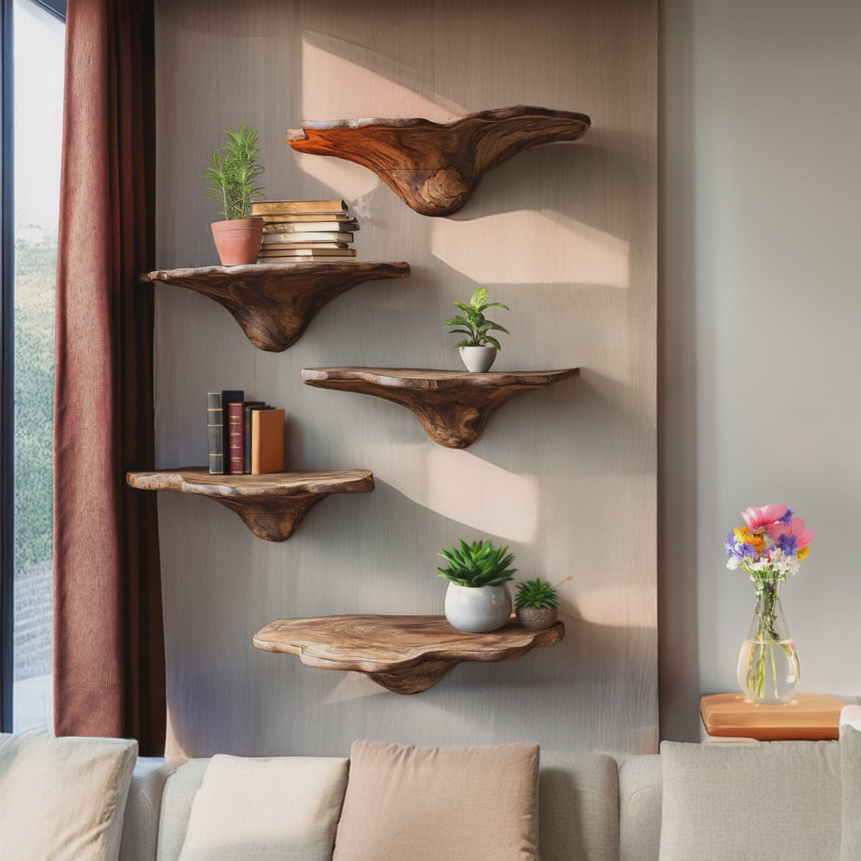 Handcrafted Live Edge Mushroom Shelf For Entryway Design