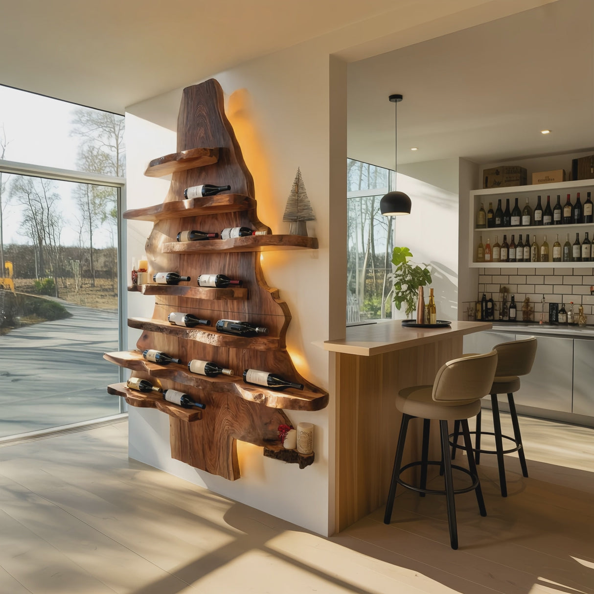 Farmhouse Live Edge Wine Holder For Living Room Wine Display