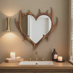 Rustic Antler Heart Wall Mirror For Bedroom And Entryway