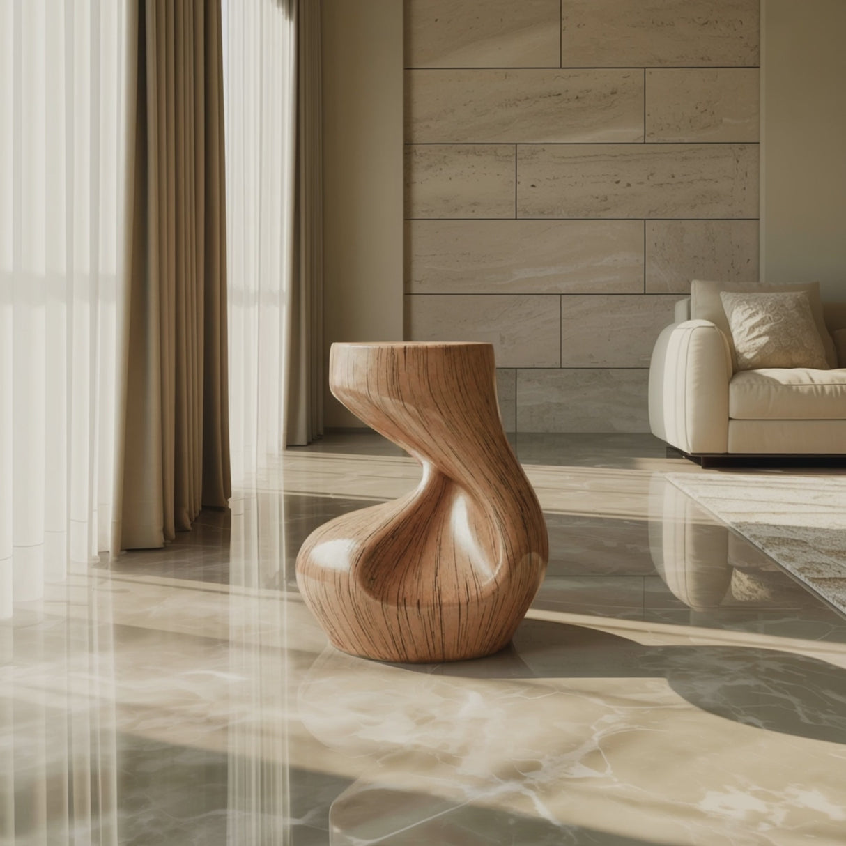 Handcrafted Solid Wood Abstract Sculpture For Entryway