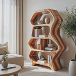 Sculptural Bookshelf With Organic Carved Display For Living Room And Office
