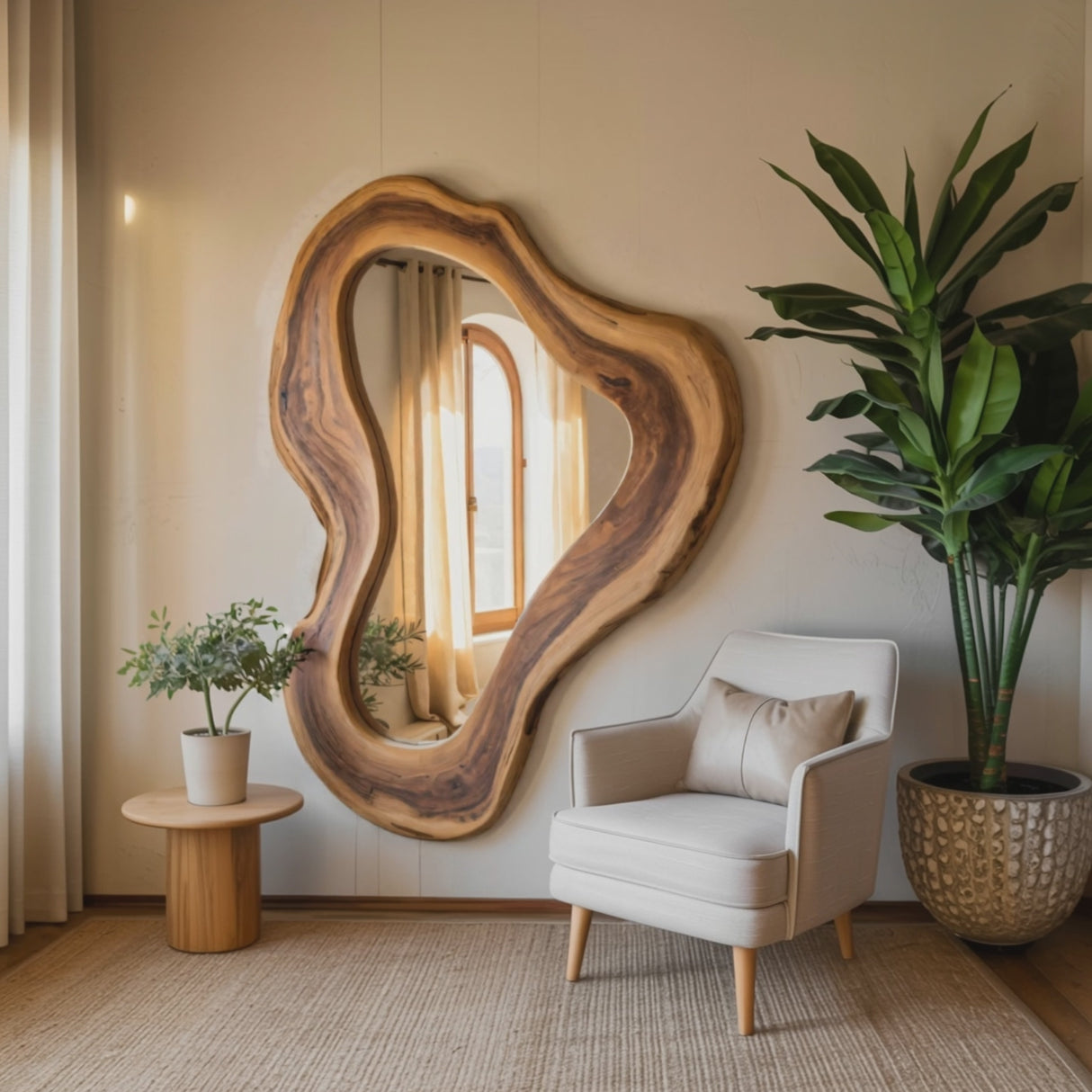 Organic Sculpted Wall Mirror With Wavy Frame For Entryway And Living Room
