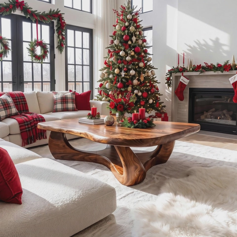 Rustic Wooden Live Edge Coffee Table For Holiday Home Furniture