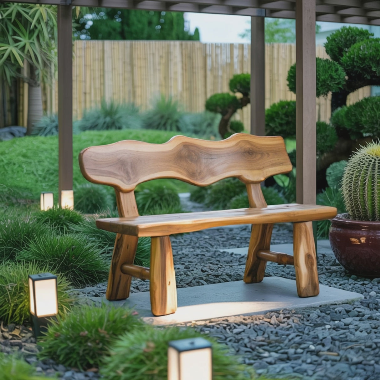 Rustic Garden Bench Live Edge Outdoor Seating For Patio Courtyard And Backyard