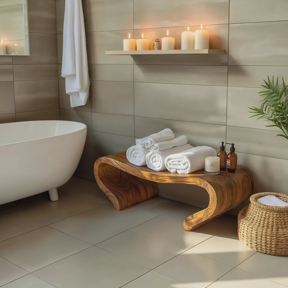 Modern Organic Curved Shower Bench Sculptural For Bathroom