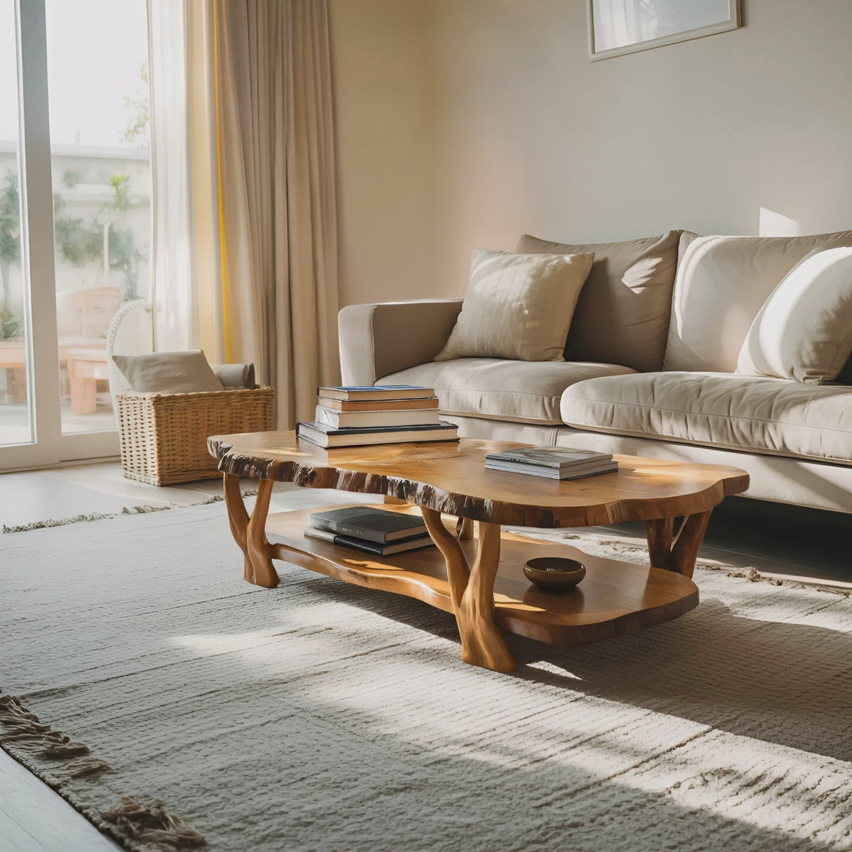 Contemporary Live Edge Coffee Table Two Layered Design For Living