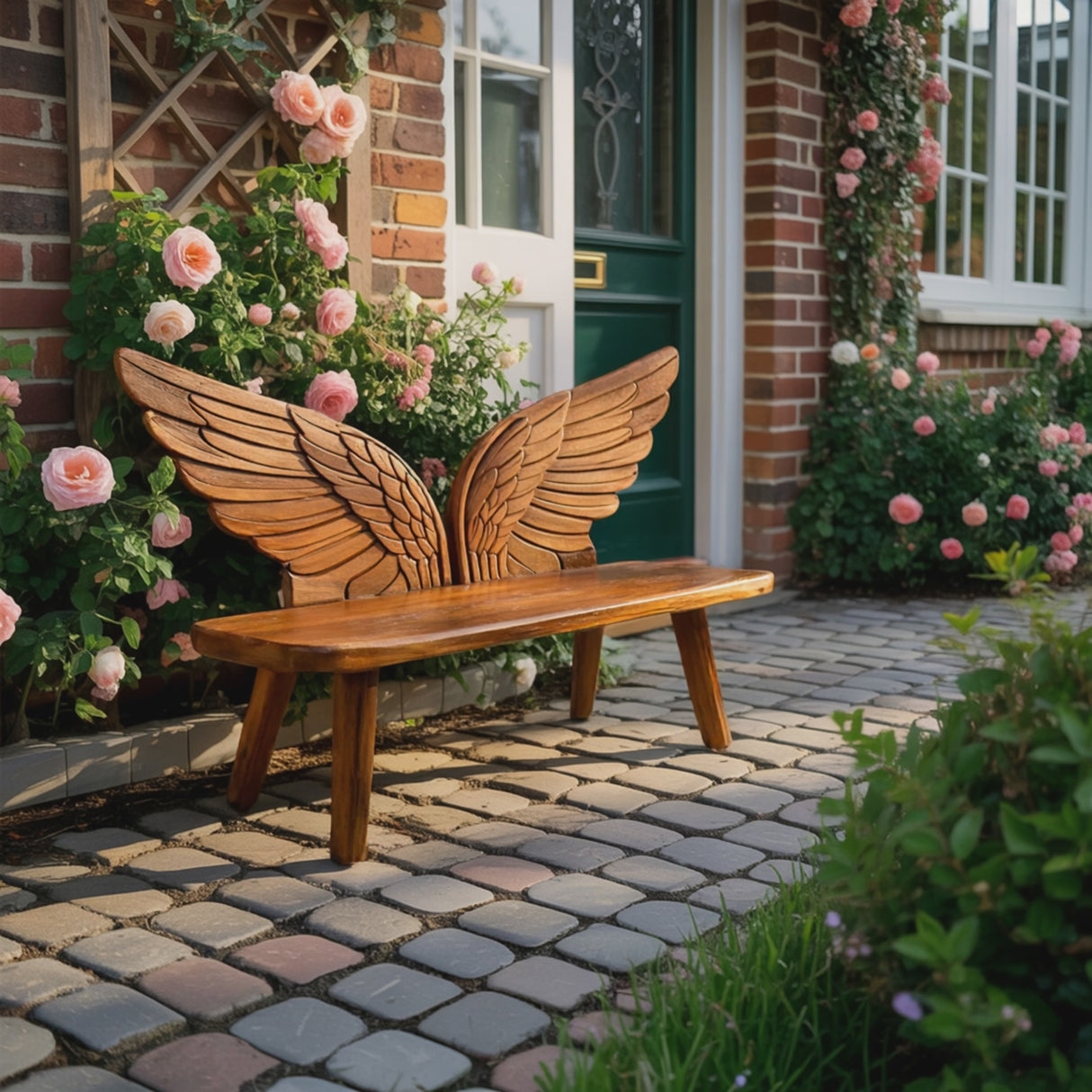 Outdoor Wood Bench Bird Wing Backrest For Patio