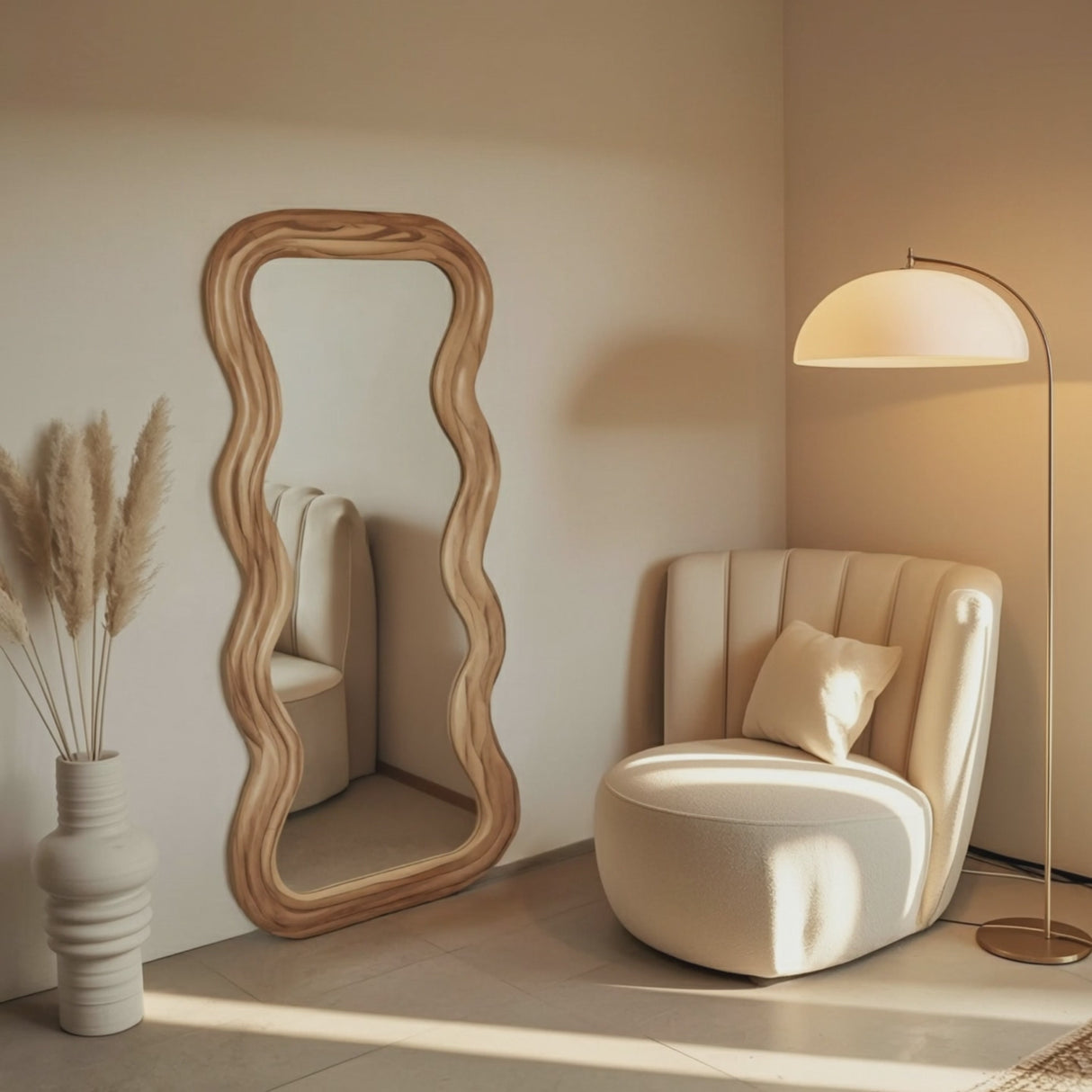 Wavy Frame Full Length Mirror Wall Mounted For Bedroom And Living Room