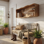 Mid Century Rustic Wooden Wall Mount Shelf For Entryway Storage