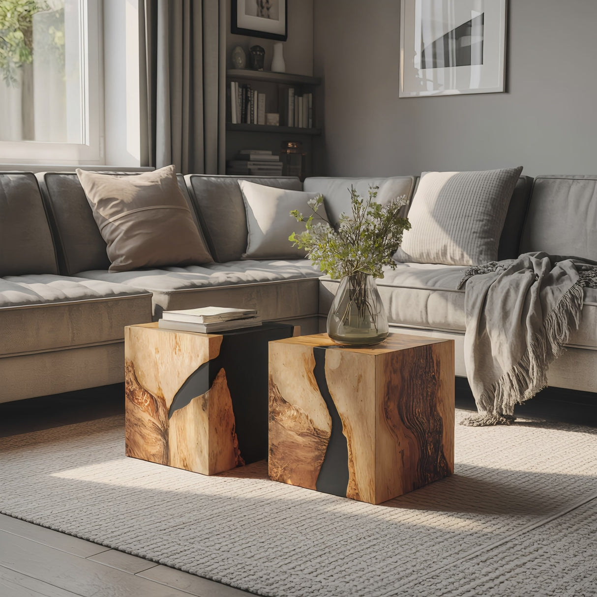 Modern Wooden Cube Coffee Table For Entryway Spaces