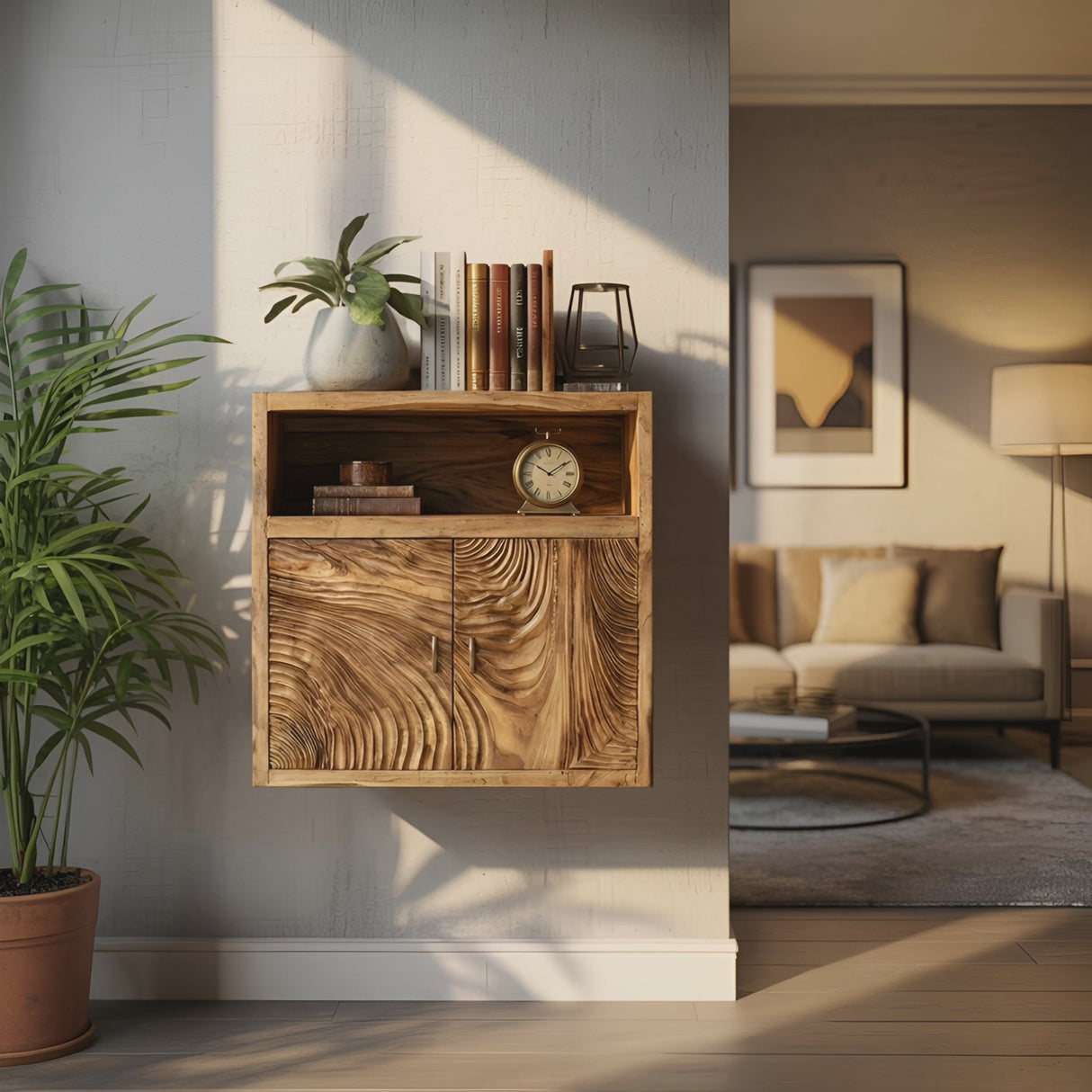 Minimalist Natural Wood Kitchen Wall Storage Shelf For Pantry