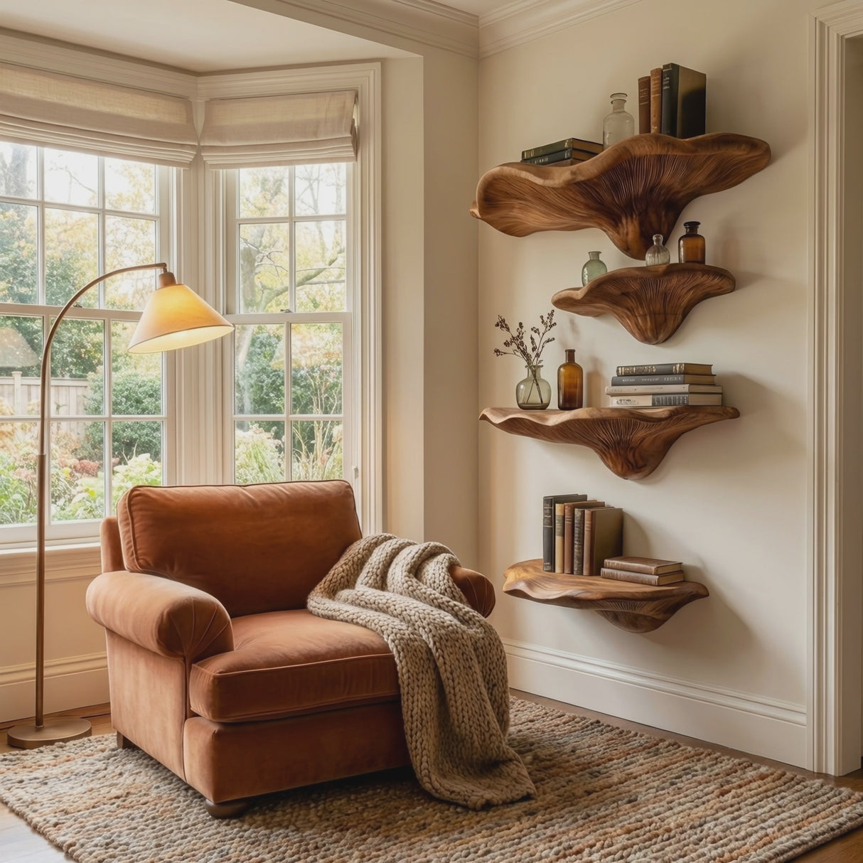 Farmhouse Solid Wood Mushroom Shelf For Bedroom Decor And Storage