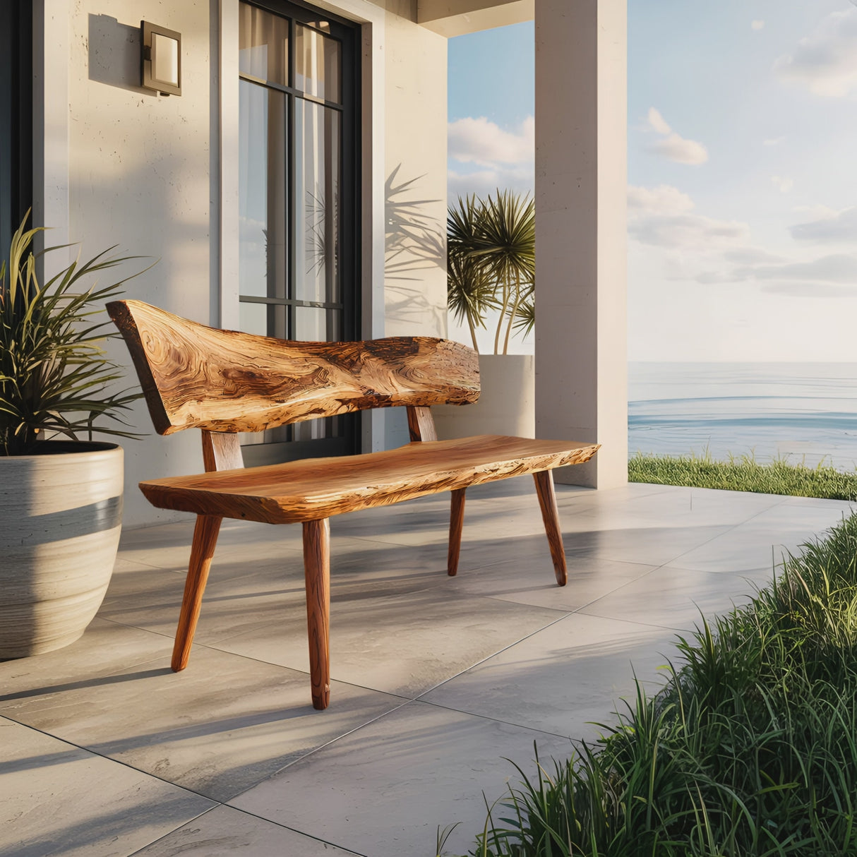 Minimal Outdoor Wooden Bench For Green Garden