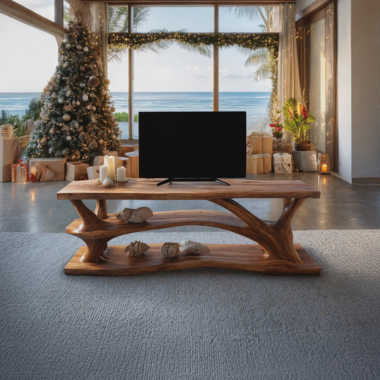 Modern Solid Wood TV Console For Winter Home Decoration