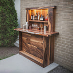 Live Edge Wall Mounted Outdoor Bar With Shelf And Lights For Patio Or Garden