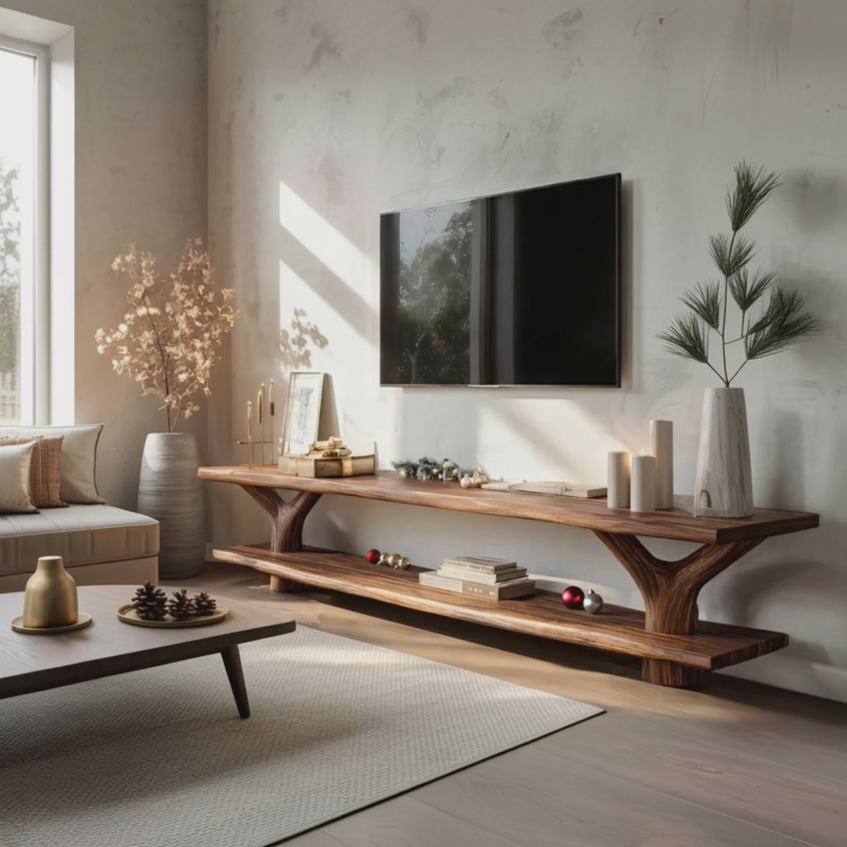 Farmhouse Live Edge Entryway TV Console For Christmas Living Room