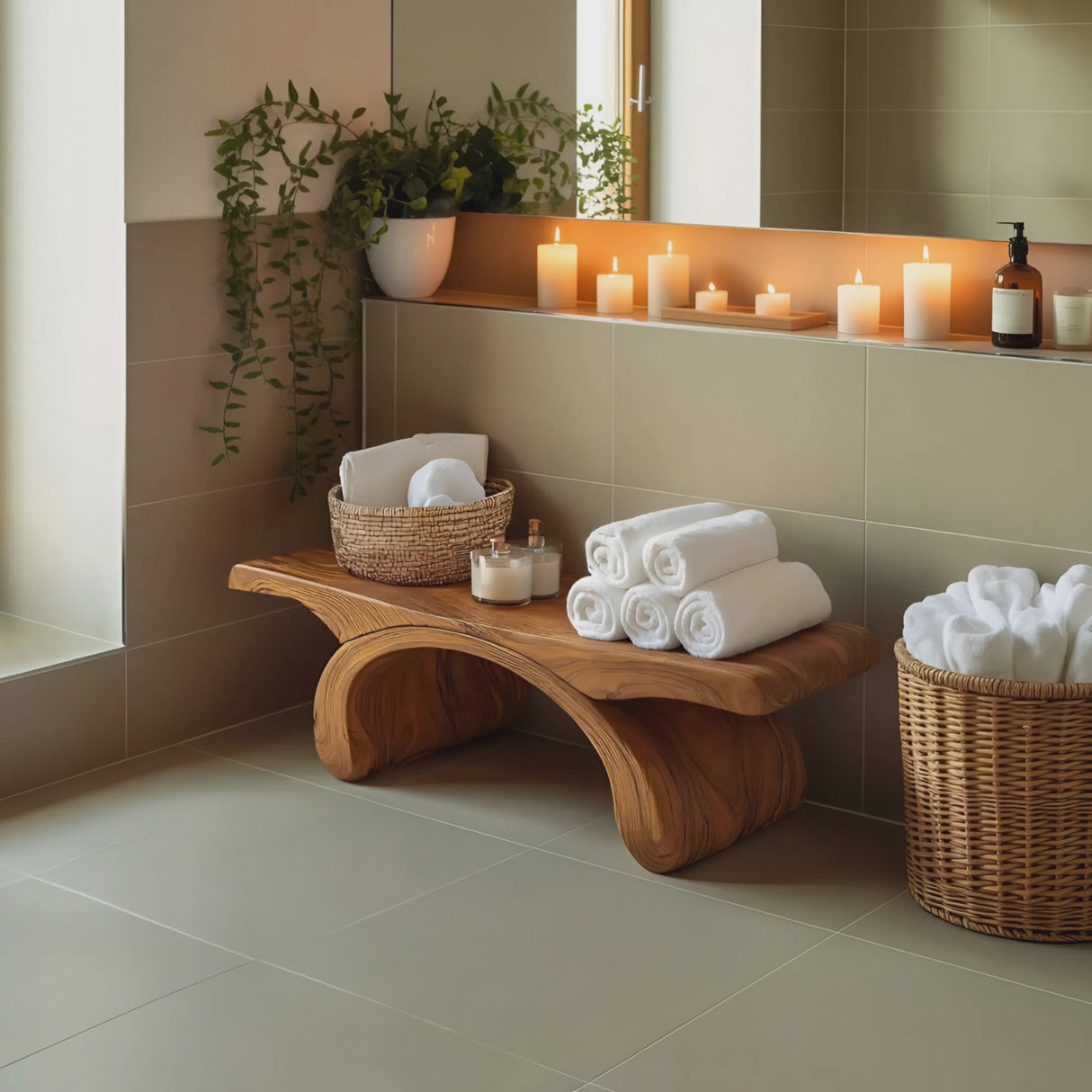Modern Organic Shower Bench For Bathroom Or Spa Furniture