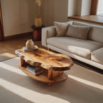 Rustic Coffee Table Live Edge And Shelf For Living