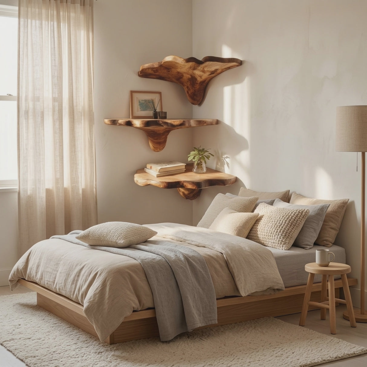 Handcrafted Wooden Live Edge Mushroom Shelf For Entryway Design