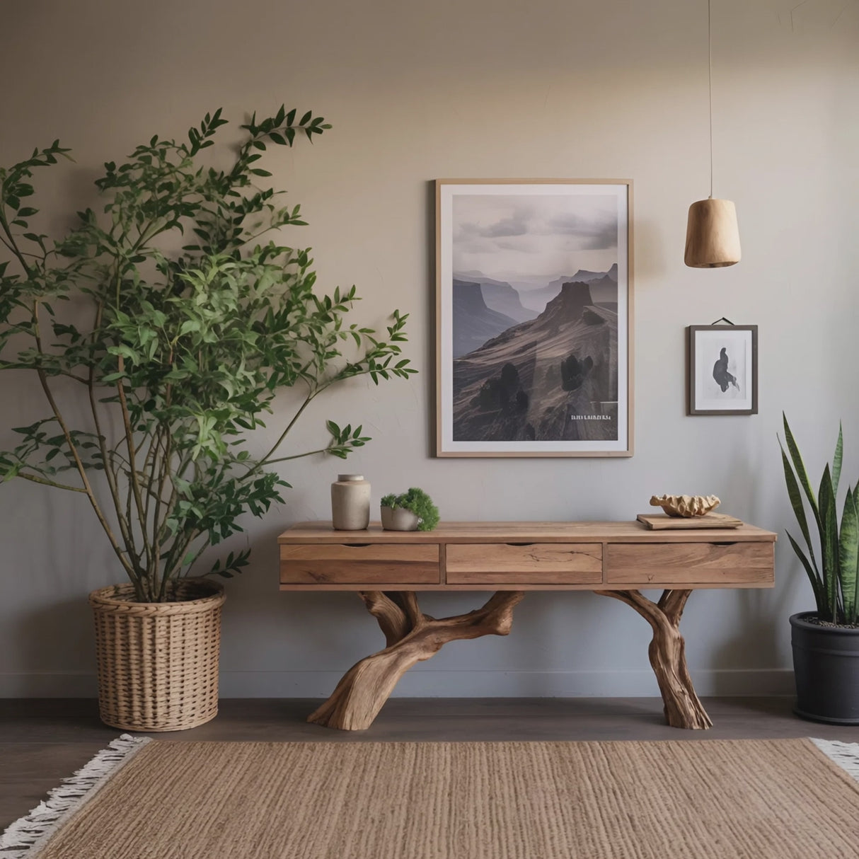 Mid Century Wooden Console Table For Entryway Design With Storage