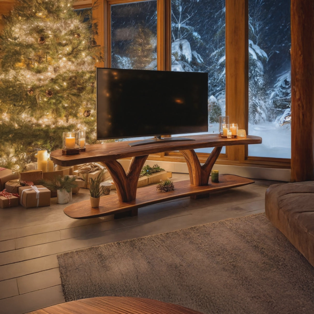 Farmhouse Solid Wood TV Console For Cozy Holiday Decoration