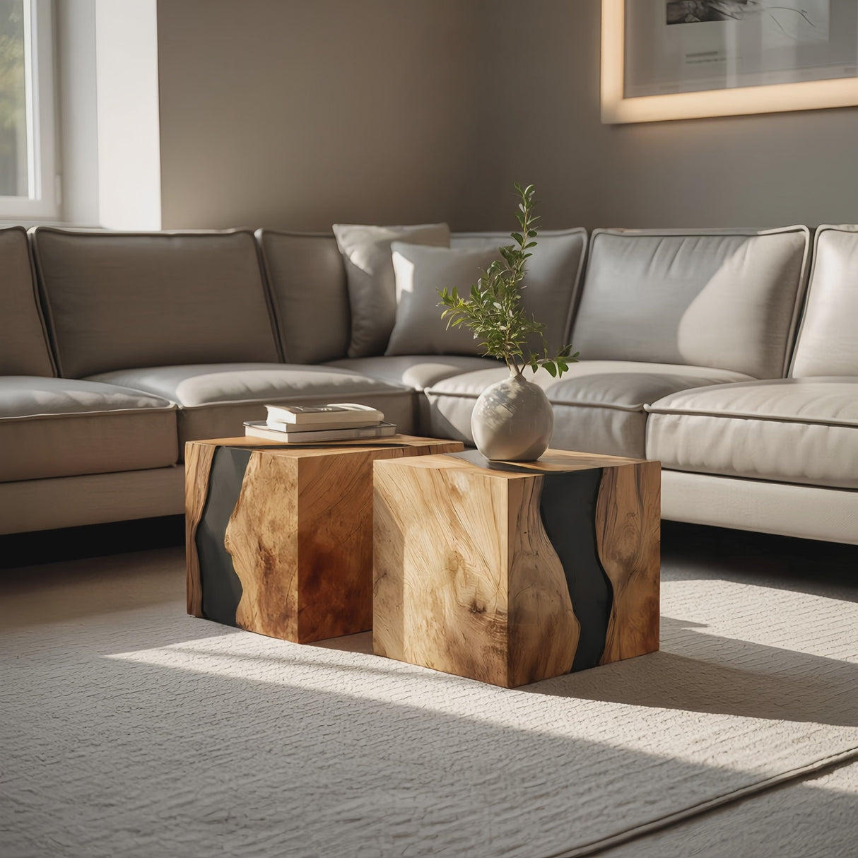 Handcrafted Solid Wood Cube Table For Natural Decor Home