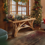 Rustic Wooden Live Edge Console Table For Christmas Living Room