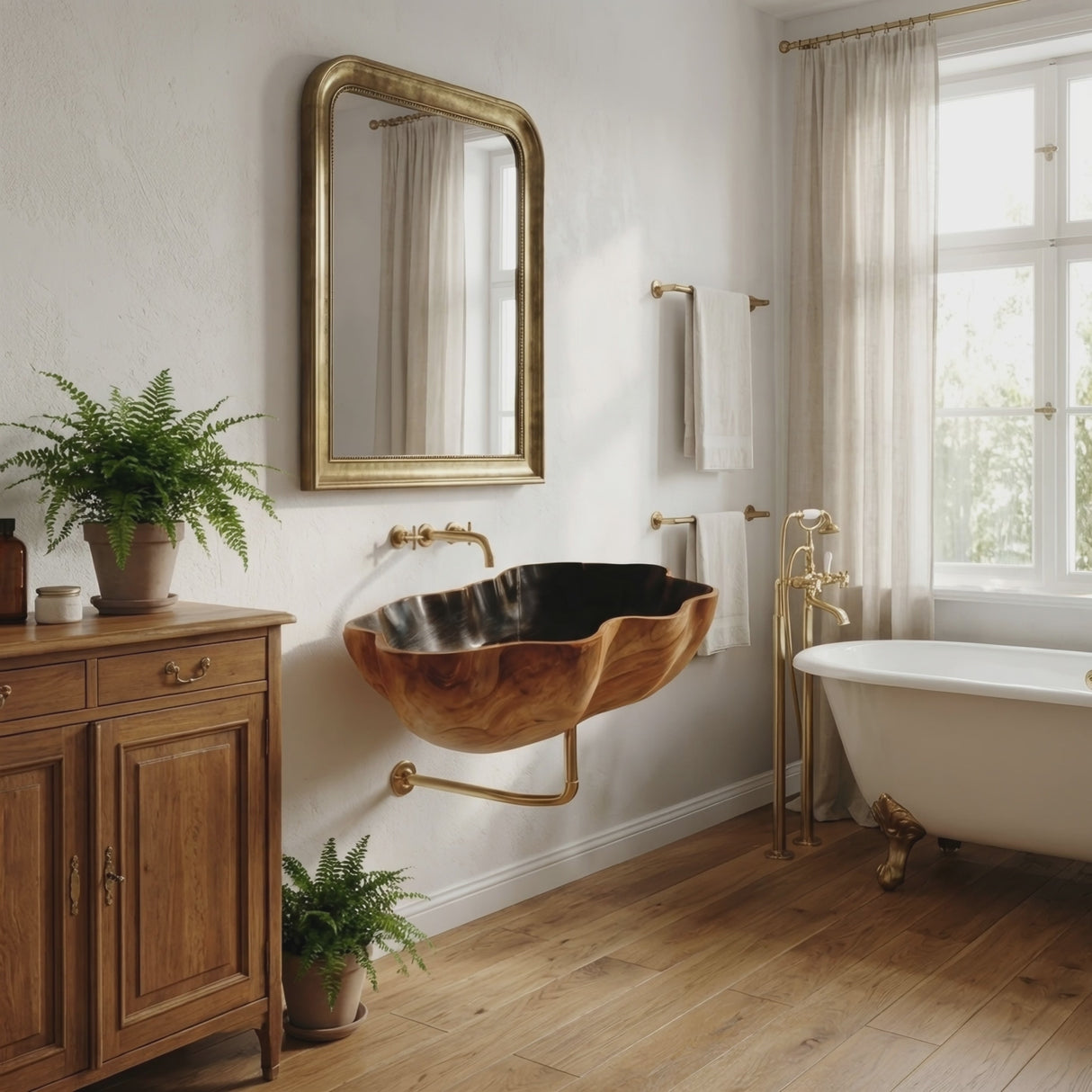 Farmhouse Wooden Wall Mounted Bathroom Sink For Bathroom Furniture Decor