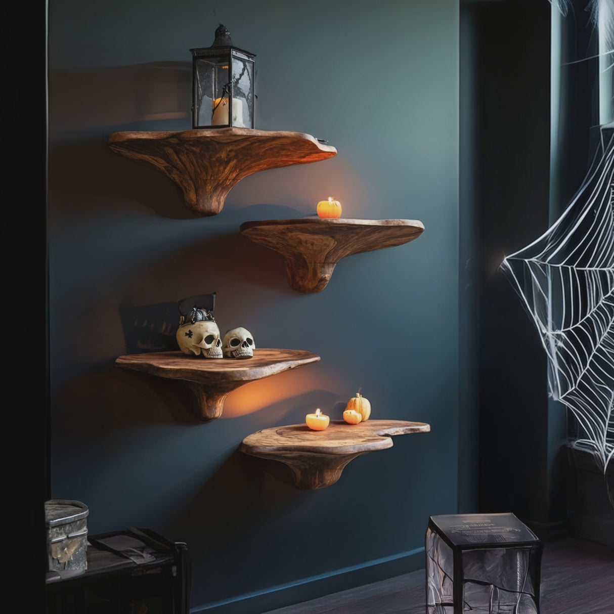 Modern Wooden Mushroom Shelf Halloween Furniture Decoration