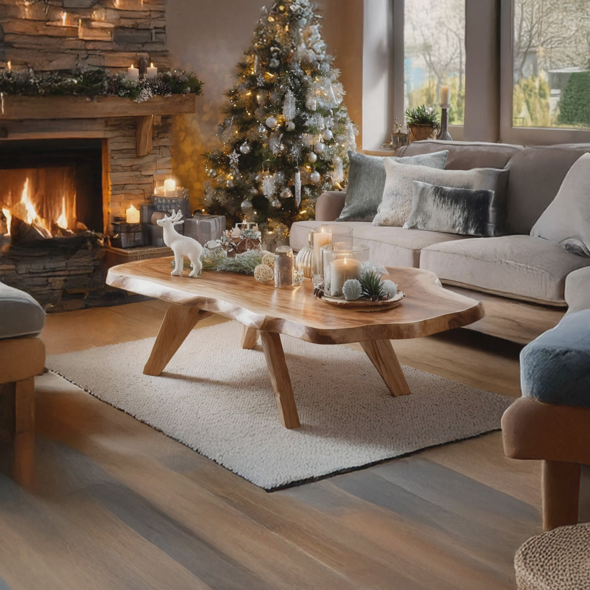 Rustic Live Edge Coffee Table Solid Wood For Christmas Furniture