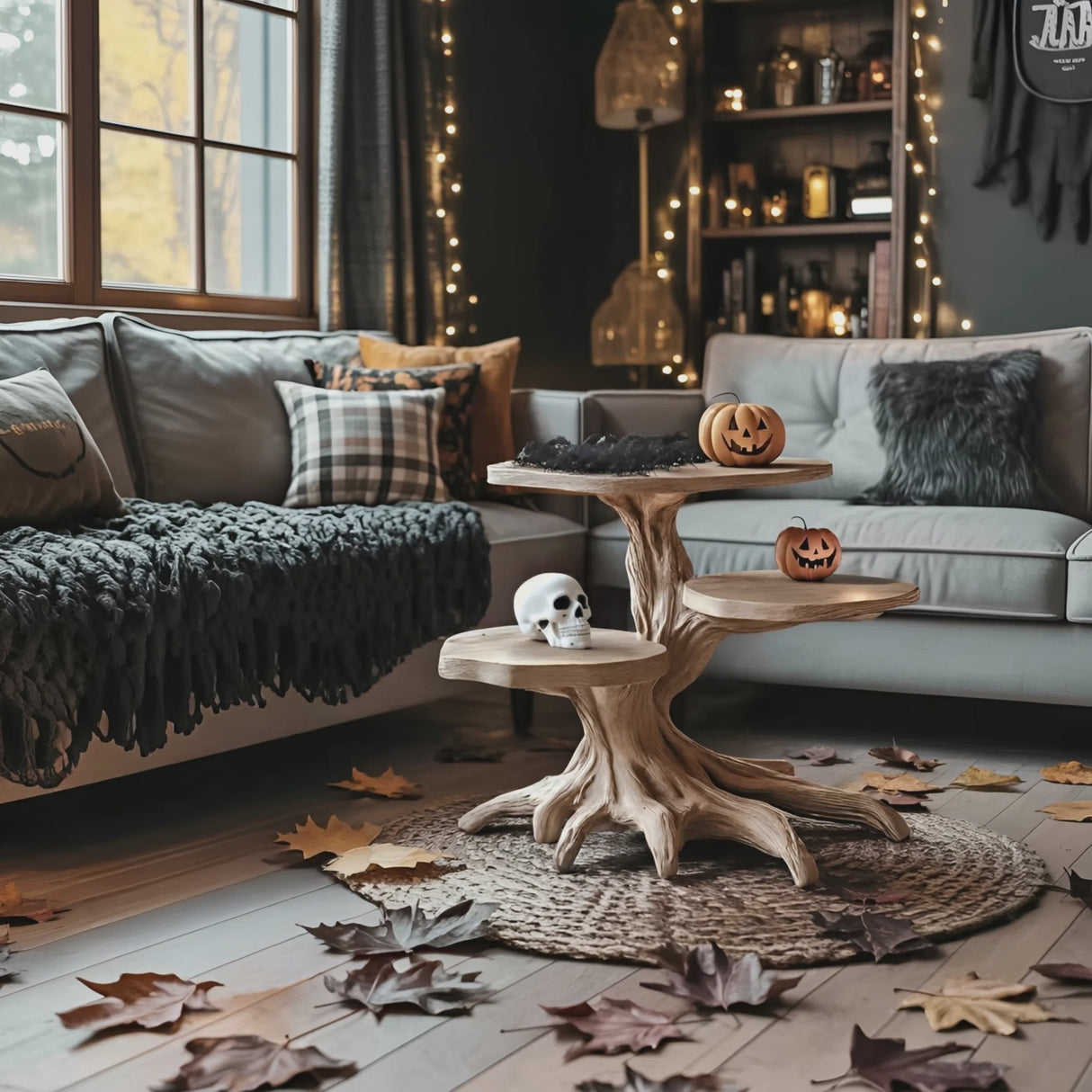 Mid Century Wooden End Table For Living Room Spooky Halloween Decor