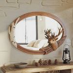 Rustic Oval Deer Mirror For Lodge Cabin Decor