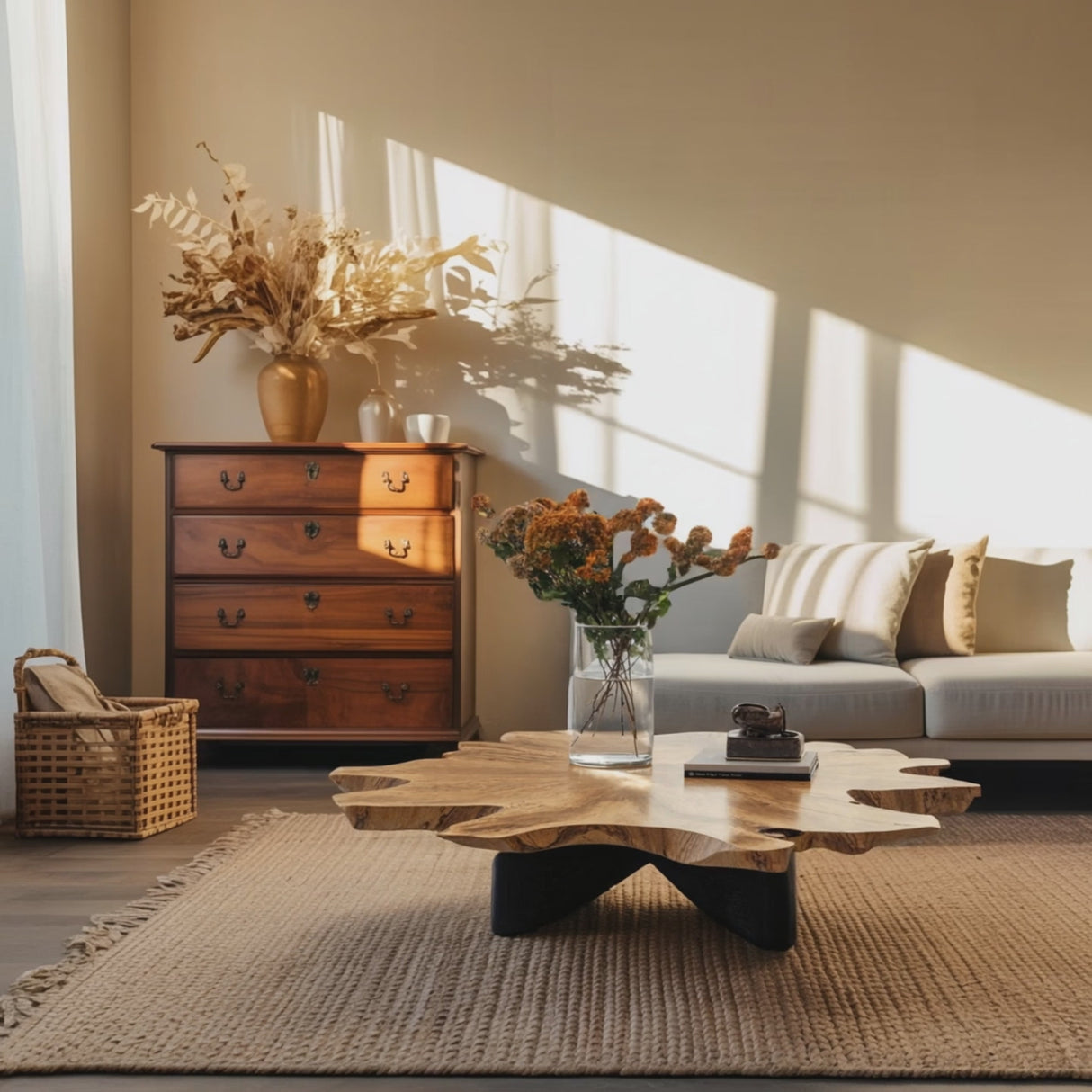 Farmhouse Solid Wood Table For Cozy Living Room