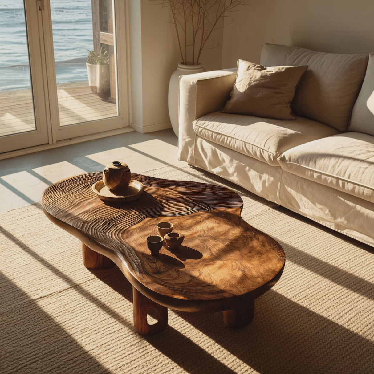 Mid Century Solid Wood Live Edge Coffee Table For Entryway