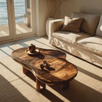 Mid Century Solid Wood Live Edge Coffee Table For Entryway