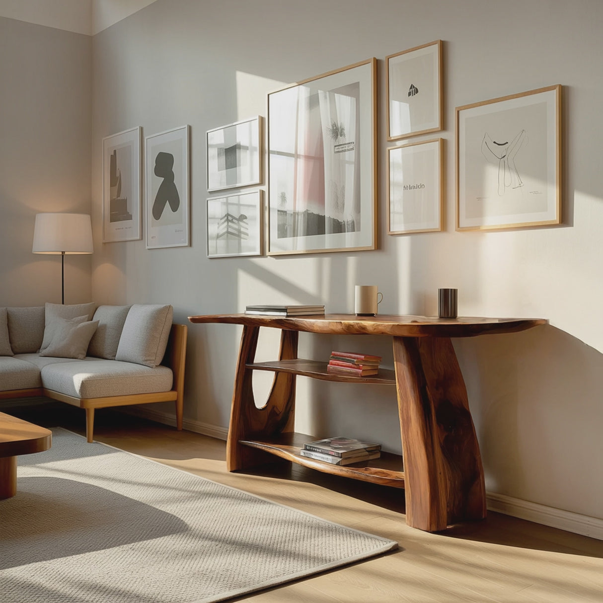 Farmhouse Wooden Live Edge Console For Minimalist Design