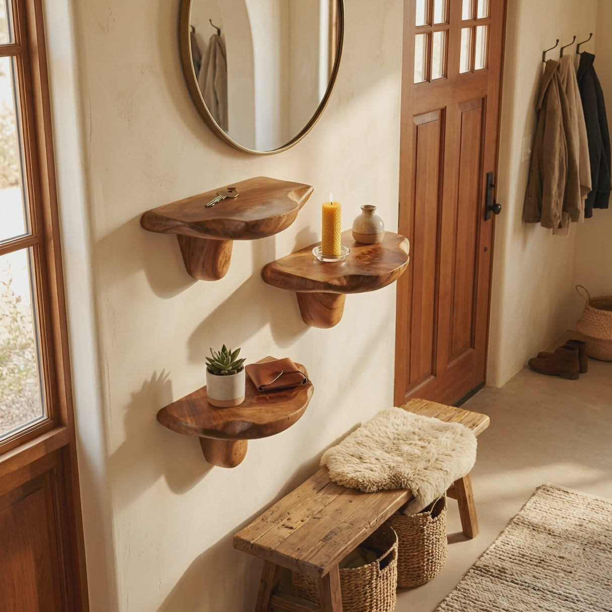 Mid Century Live Edge Mushroom Shelf For Unique Home Furniture Decor