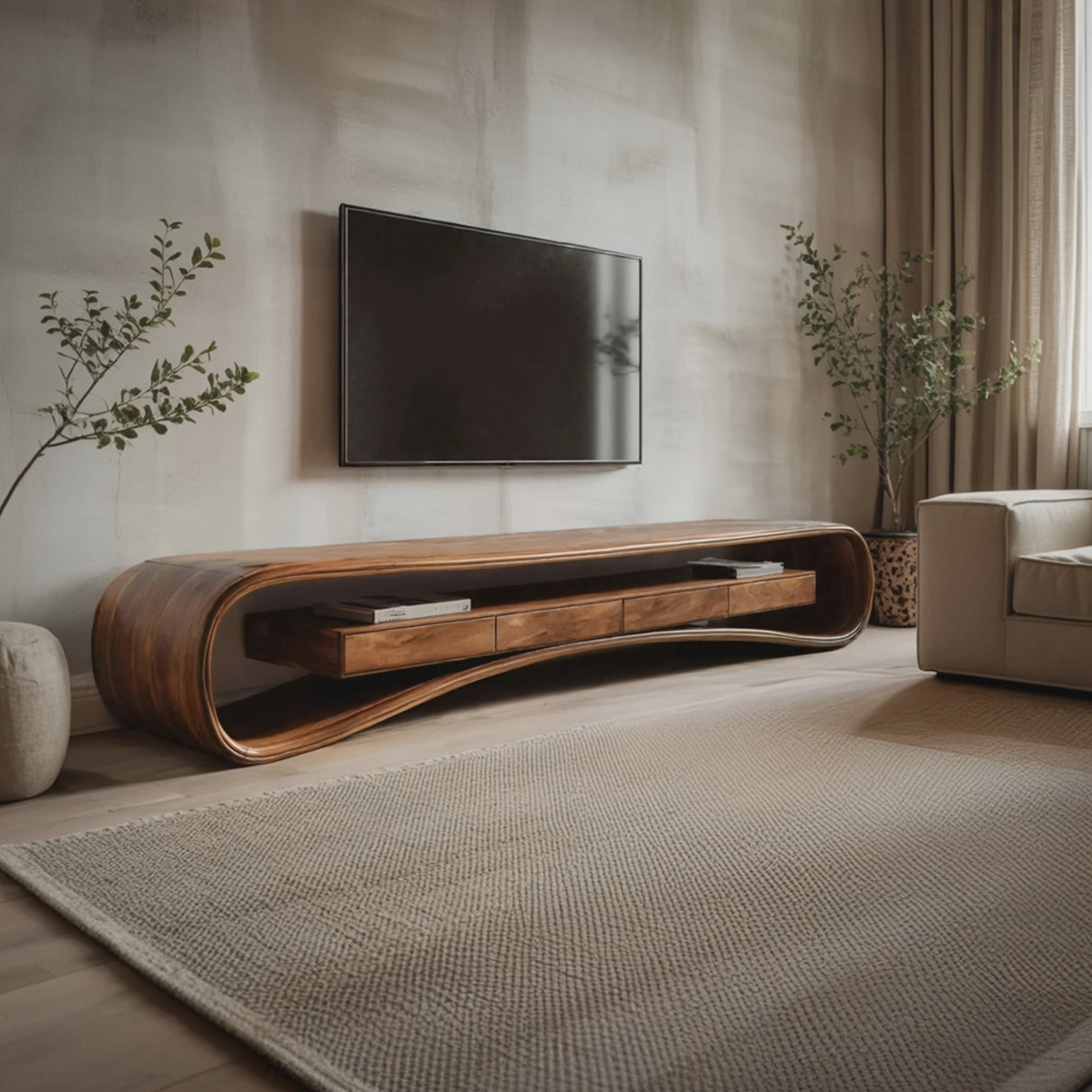 Modern Luxury Curved Media Console For Living Room