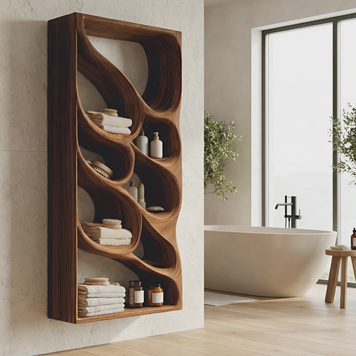 Organic Sculptural Wall Bathroom Shelf For Modern Bathroom